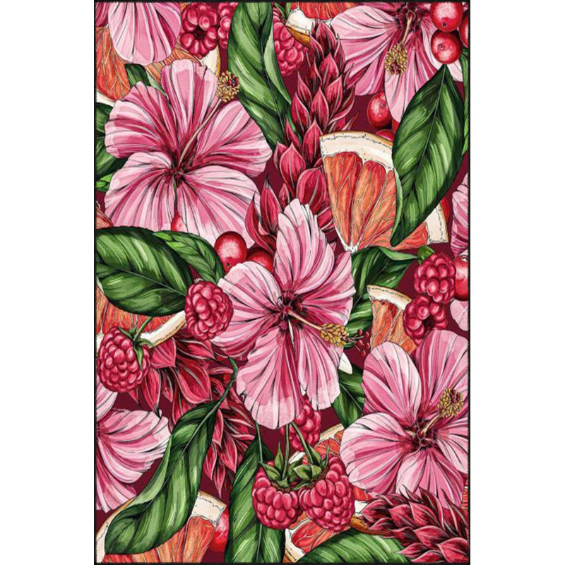 Tapis rose lavable à motif décoratif, Sous-tapis rond 3 pi 3 po inclus