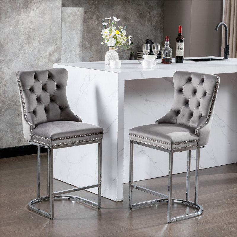 Ensemble de 2 tabourets de bar 26 po à hauteur de comptoir (sans table de salle à manger), Gris
