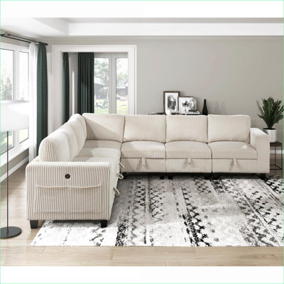 Chaise d'appoint rembourrée en velours côtelé beige pour adultes, siège de salon simple avec pochette de rangement et amp; Ports de charge