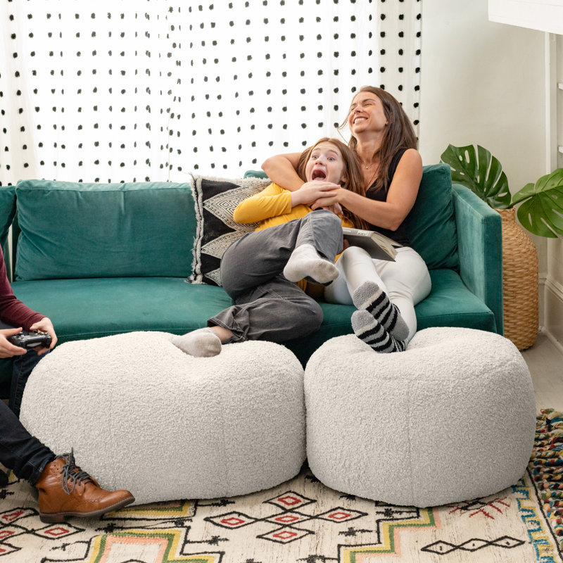 Ellis Ottoman Shearling Faux-Lamb Plush Pouf for Modern Interior Design, Cloud Sherpa, Small - 20 (D) x 20 (W) x 15 (H) 