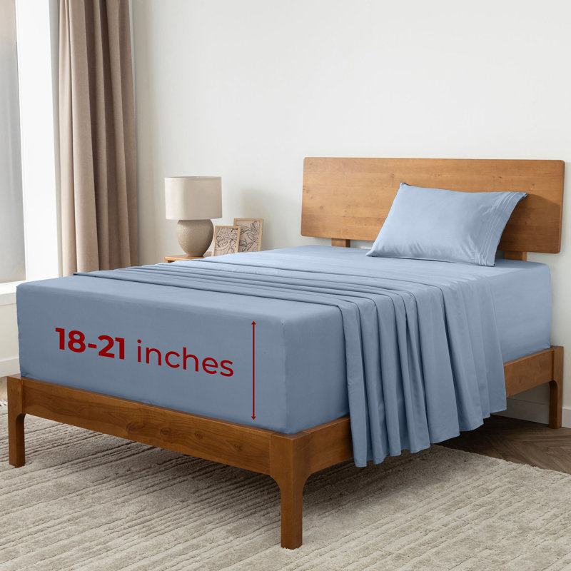 Ensemble de draps Mellanni 1800, Ensemble de draps pour taille de lit simple TG ave, Hortensia bleue