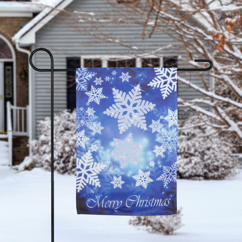 Joyeux Noël et flocons de neige drapeau de jardin bleu et blanc, 18 po x 12,5 po