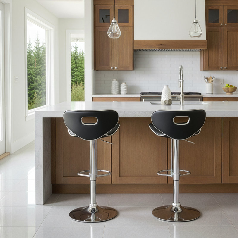 Kaylem Swivel Upholstered Adjustable Height Counter Stool, Black