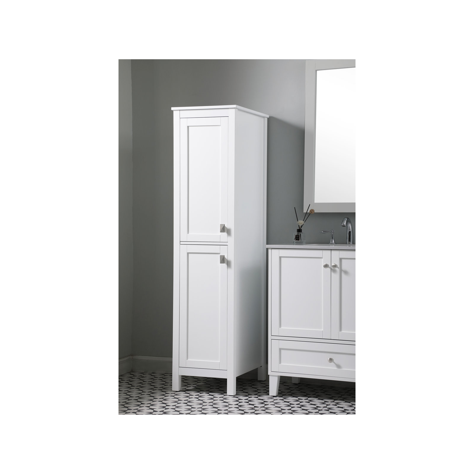 Destinymarie Linen Cabinet, Natural Oak/Matte Black, 65"H x 16"W x 22"D