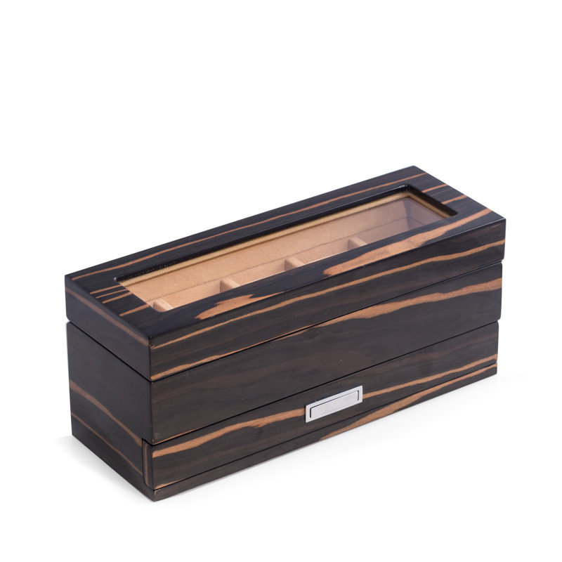 Wood Watch Box + Drawers, Black