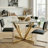45.3" Round Tempered Glass Dining Table with Radial Metal Base, Gold-215383319