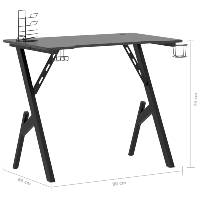 Gaming Desk, 75cm H x 90cm W x 60cm D, Black