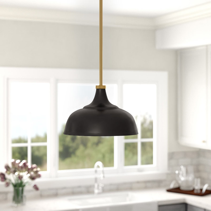 Mackenzie 10.75" Wide Pendant with Metal Shade, Blackened Bronze/Brass