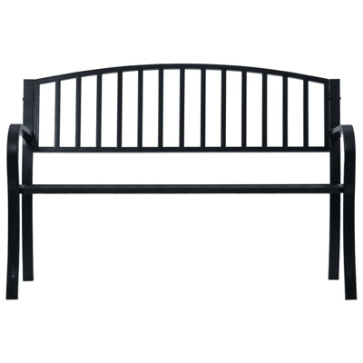 Outdoor Bench, Black Powder-Coated Steel, Curved Backrest, 47 Inch by Benjara