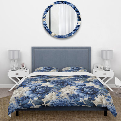Literie à motif de feuillage victorien bleu cobalt II