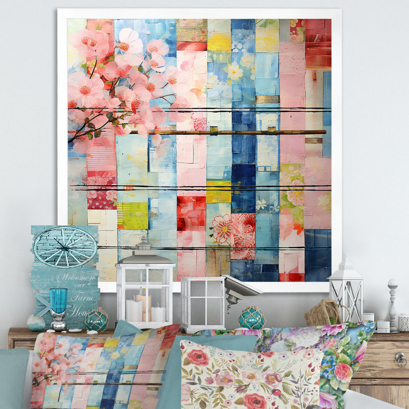 Art abstrait floral cubique abstrait - Art mural floral abstrait, Blanc, H 36 po x l 36 po
