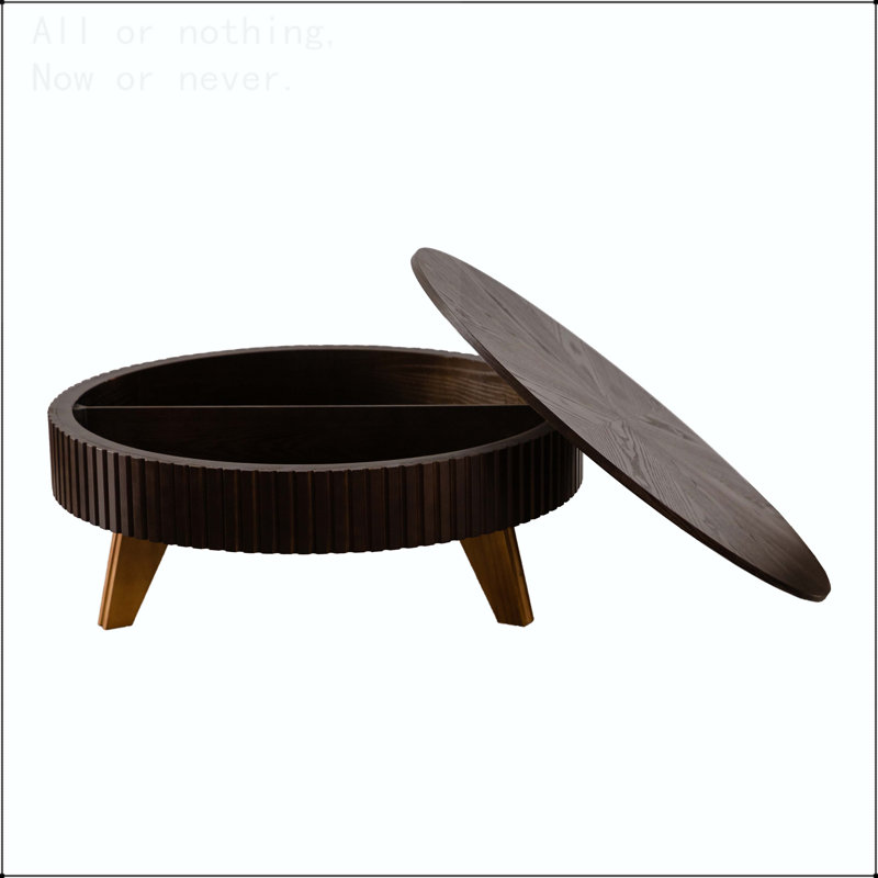 Table basse ronde rétro avec espace de rangement, Brun, L 39,37 po