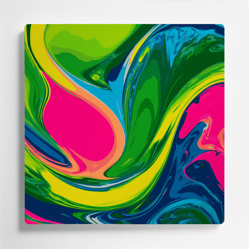 Abstrait art fluide en métal vert 28, H 12 po x l 12 po