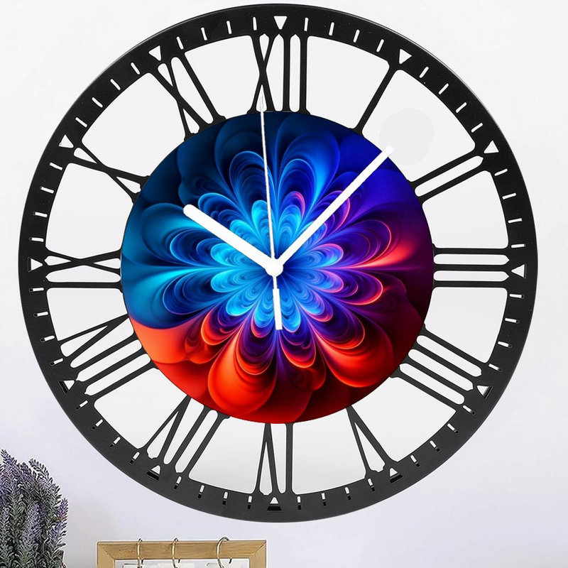Horloge murale ronde en fer 10 po avec mouvement à quartz silencieux, chiffres romains, impression UV, Cyber bleu