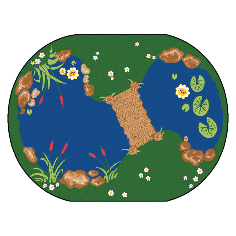 Playful Pond Tufted Blue/Green Quiet Spaces Classroom Area Rug, Oval 4'5" x 5'10"