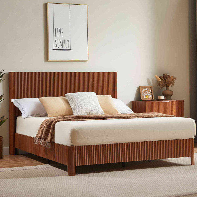Lignes courbes en bois ondulé, aucun sommier nécessaire, Noyer, Grand lit
