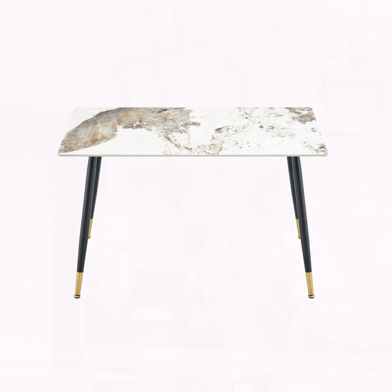 Modern Rectangular Sintered Stone Dining Table with Gold-Plated Legs