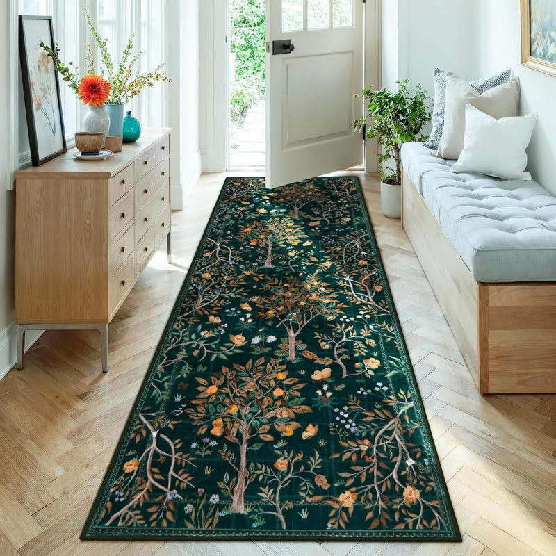 Tapis de couloir bohème lavable 60 x 180 cm – Antidérapant, mince, idéal pour couloir/cuisine/salle de bain