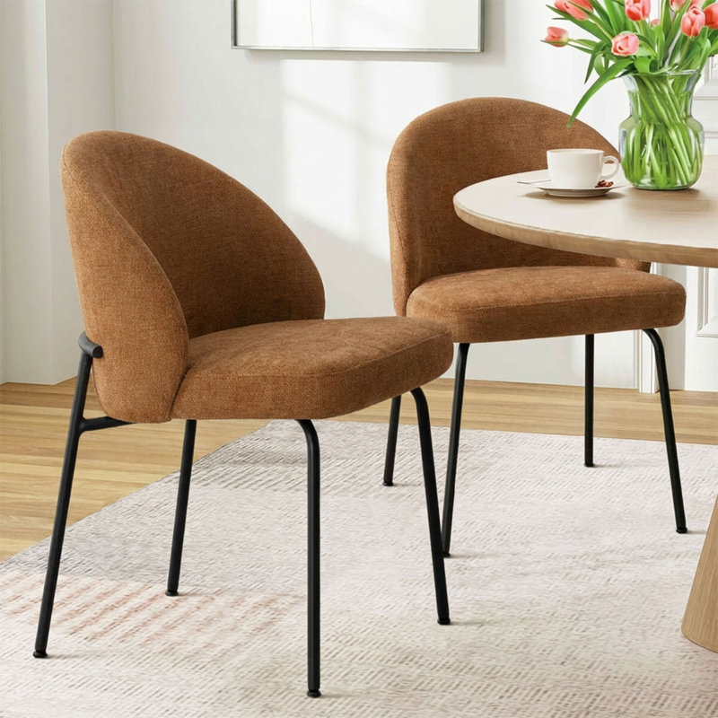 Chaises d'appoint de salle à manger rembourrées modernes avec dossier courbé et siège rembourré, Terra
