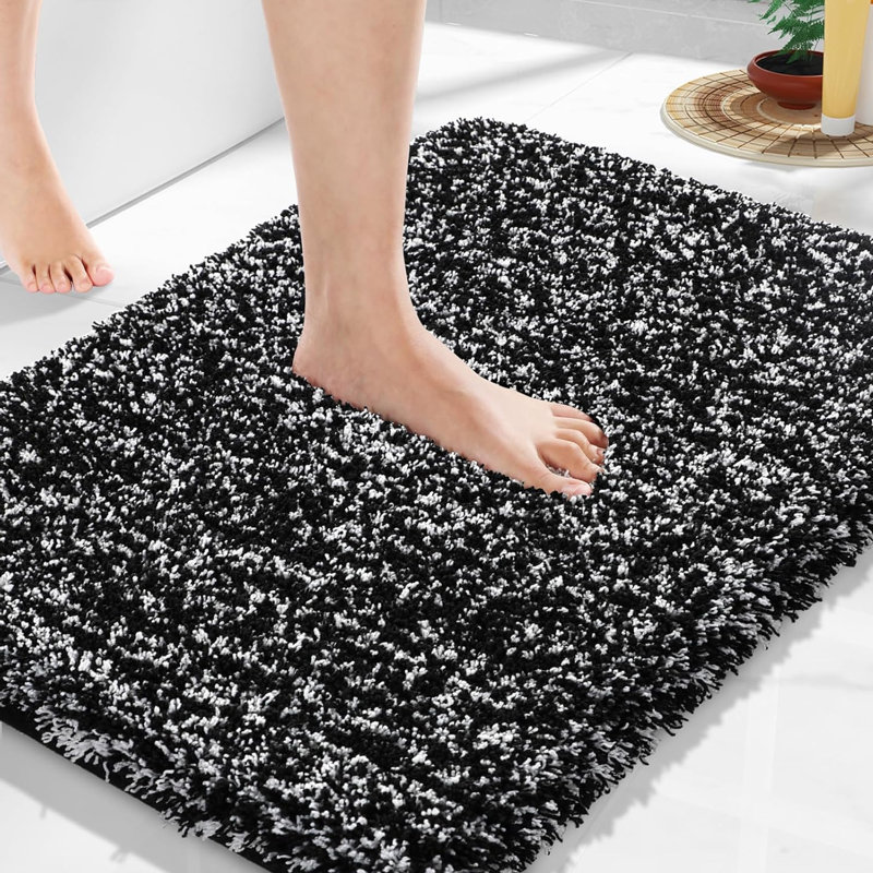 Tapis de salle de bain 24 po x 17 po, tapis de bain, absorbant très doux, noir et blanc
