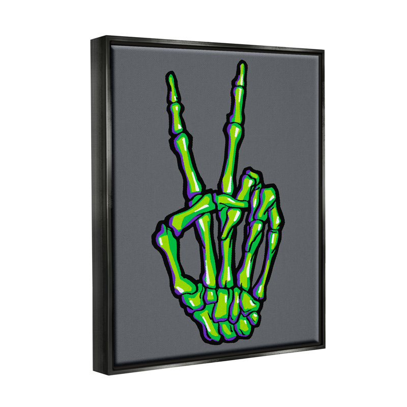 " Green Skeleton Peace Hand " by Ziwei Li, Jet Black Floater Frame, 21" H x 17" W x 1.7" D