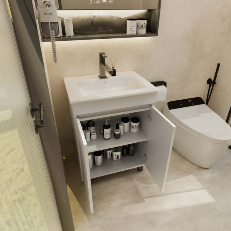 Meuble-lavabo pour salle de bain avec lavabo, meuble-lavabo pour petit espace, meuble-lavabo autoportant avec 2 armoires à fermeture douce