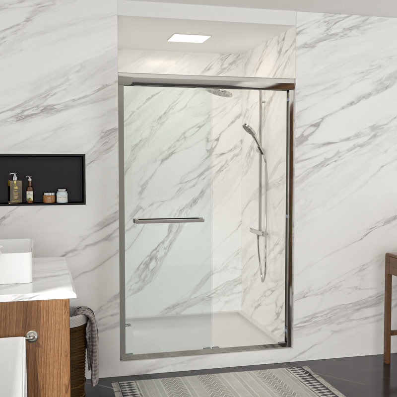 48" W x 76" H Frameless Double Sliding Shower Door with Tempered Glass