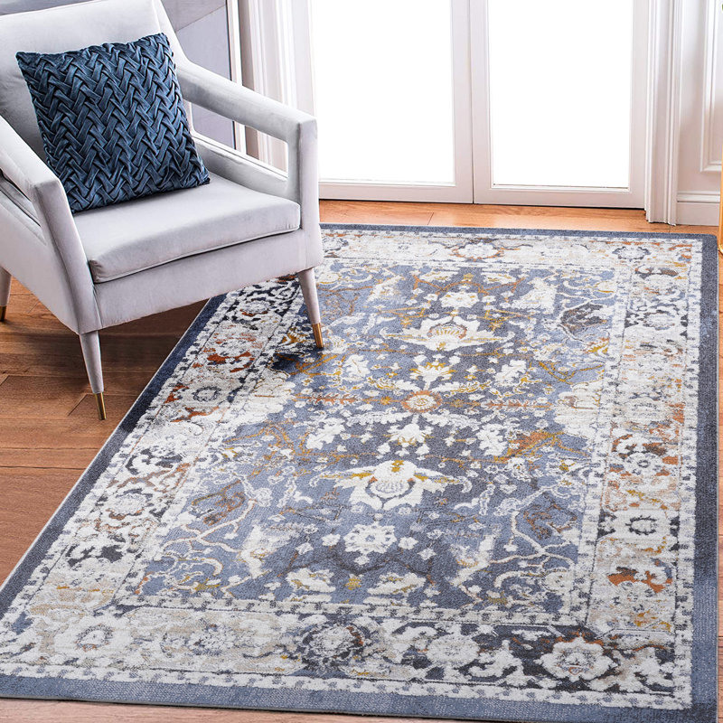 5X7 Non-Shedding Area Rug In Blue - Stain , Ideal For Dining Room, Bedroom, Living Enhances Style, Rectangle 5'2" x 7'4"