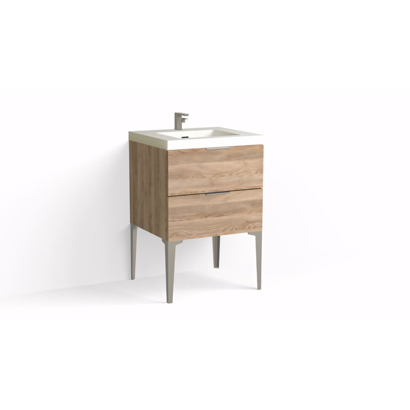 Avila 24" W Freestanding Single Bathroom Vanity with Dean Leg, Matte White/Single, Nocino, Satin Nickel