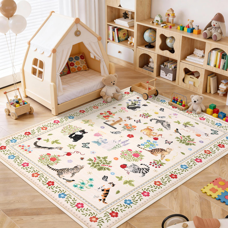 Non Slip 9×12 Animal Pattern Area Rugs Machine Washable for Living Room Stain Resistant Low Pile Foldable Non-Shedding Indoor Carpet