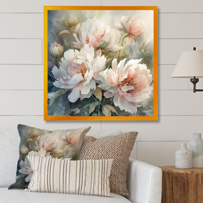 Pivoines roses et vertes sur une branche II - pivoines, art mural