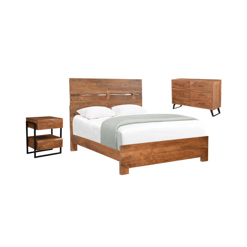 Ensemble de chambre à coucher en bois massif 3 pièces Live Edge, Grand