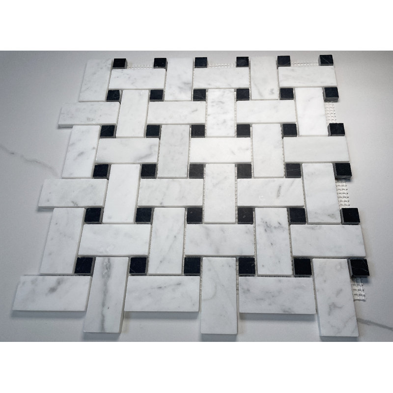 12" x 12" Marble Basketweave Mosaic Wall & Floor Tile, White/Black