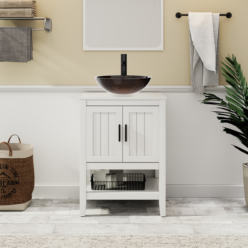 Sharee 24" Single Bathroom Vanity Set With Vessel Sink, Faucet And Drain, Assembly Required, White