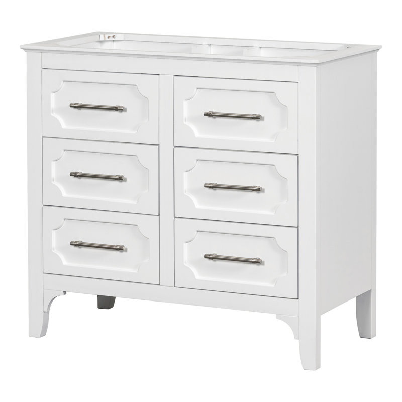 36 po - Armoire de salle de bain 36 po en bois massif avec 4 tiroirs, cadre de rangement contemporain peint en blanc, élégant pour