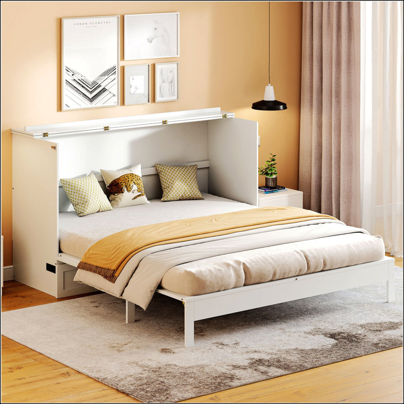 Grand lit escamotable avec grands tiroirs, blanc