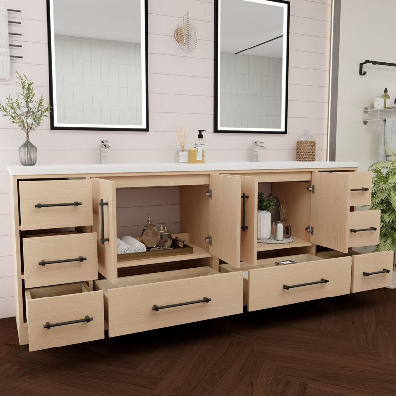 Victoria 83.5'' Yellow Oak Double Freestanding Vanity with Acrylic Top
