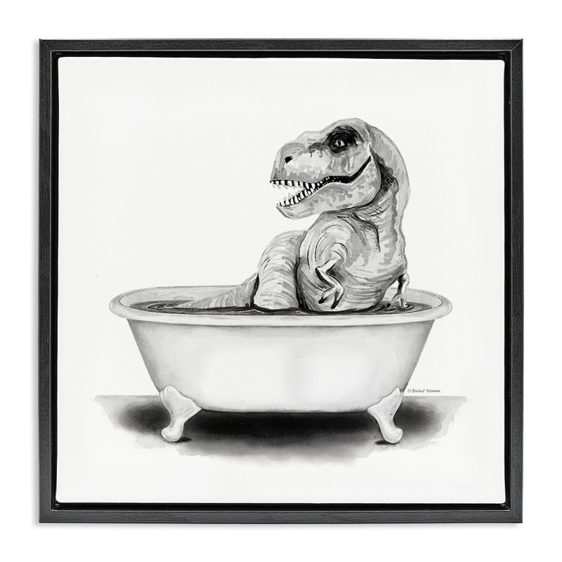 Drôle de salle de bain T-Rex, H 18 po x l 18 po, Cadre flottant noir de jais