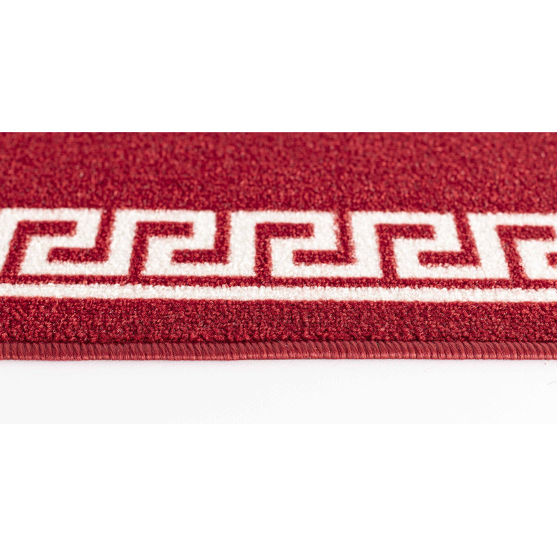 Rampzipoor Non-Slip Geometric Indoor Doormat, Red White, Runner 67 x 220cm