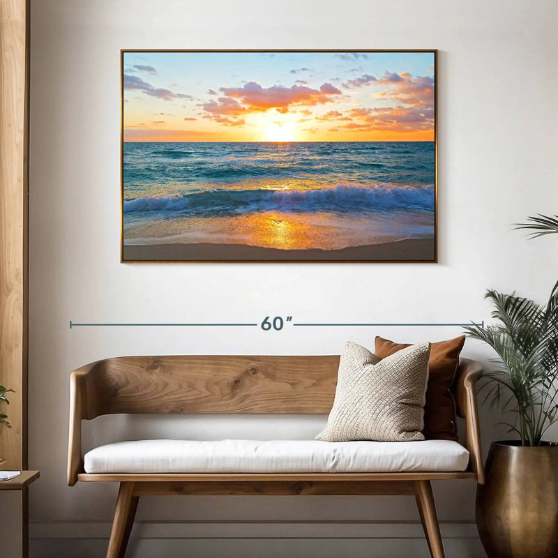 Lever de soleil sur Miami Azemar, 46 po x 31 po, Cadre flottant doré