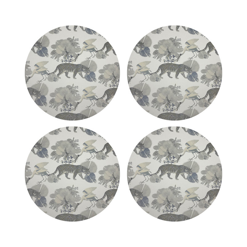 Leopard Walk Powder Vegan Leather Round Coasters, Cameo