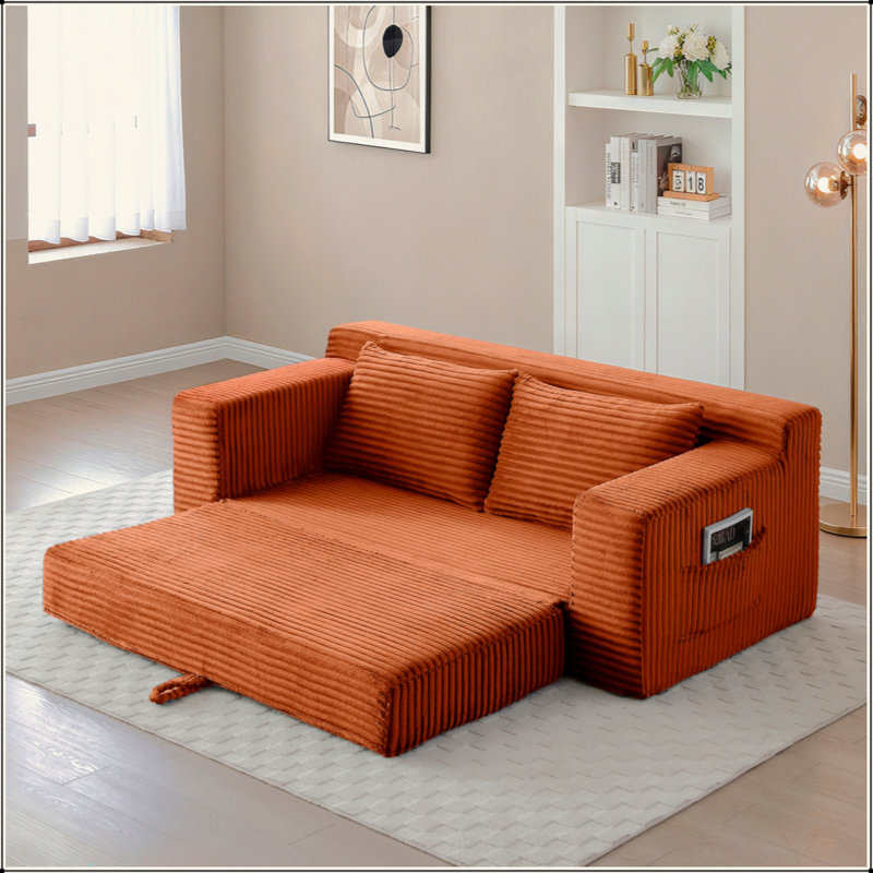 Canapé-lit à mémoire de forme convertible en mousse viscoélastique convertible 2 en 1, sans assemblage pour le bureau, Orange