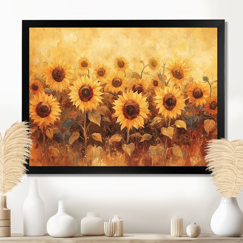 Tournesols brun récolte lueur II - tournesols, art mural, Reproduction encadrée d'une seule photo, Noir, H 12 po x l 20 po
