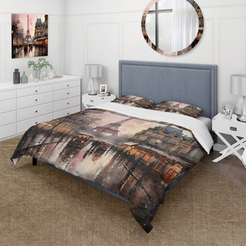 Ensemble de housse de couette rose en microfibre / polyester Rendezvous In Paris I