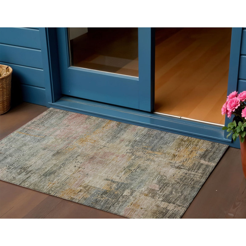 Tapis intérieur lavable abstrait 3 pi x 5 pi Sage