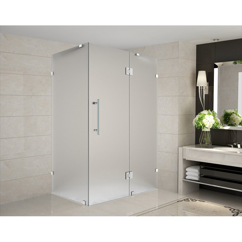 Cabine de douche rectangulaire à charnière 33 po x 72 po Avalux, Acier inoxydable brossé