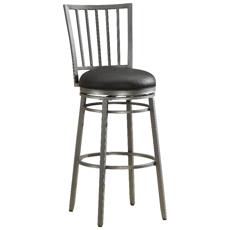 Tabouret de comptoir pivotant American Heritage Easton - siège rembourré noir avec structure en métal, dossier complet et pivot à 360 °