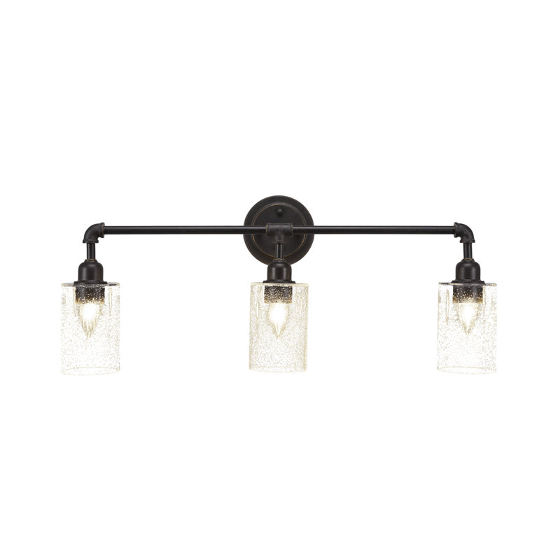 Vintage 3 Light Bath Bar Shown In Dark Granite Finish with 4" Clear Bubble Glass