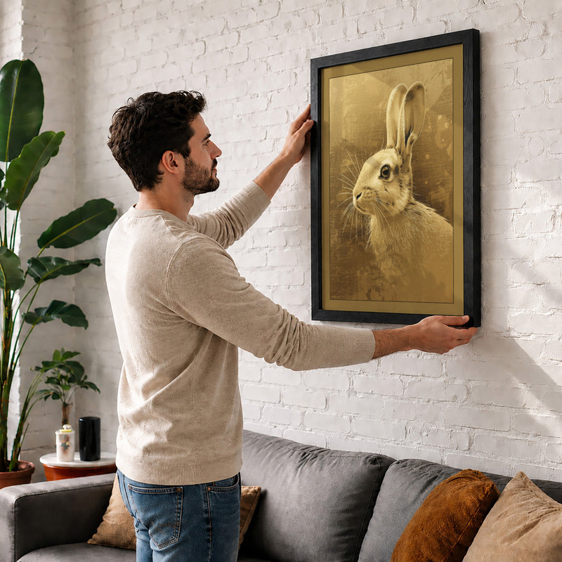 Rabbit in Profile Boho - Framed Print, A1 - 84.1 x 59.4 cm, Black