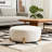 Modish Round Ottoman: Boucletop With Splayed Rubber Wood Legs, White-1150213471